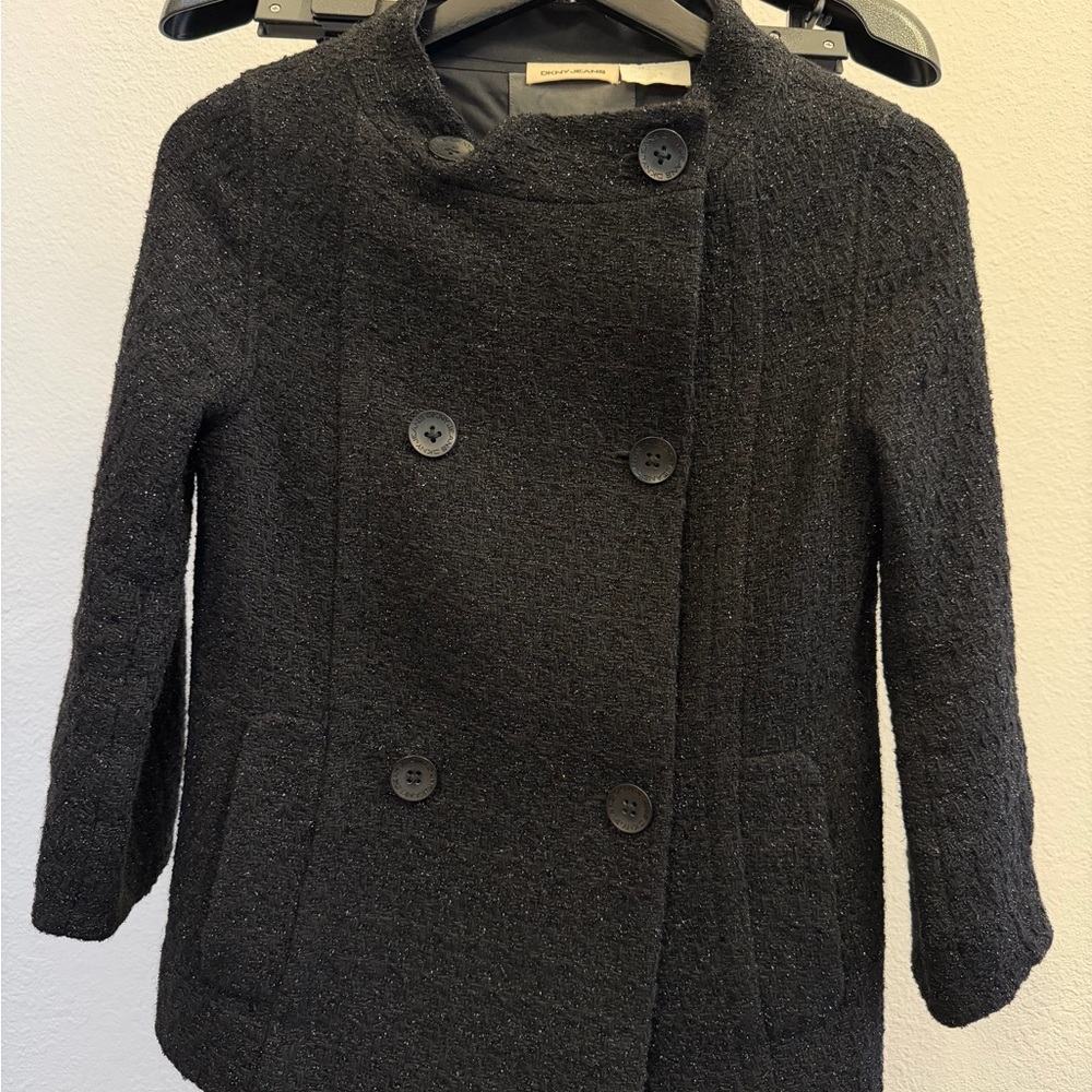 DKNY Jeans Black Double-breasted blazer with metallic accents. 3/4 sleeves.